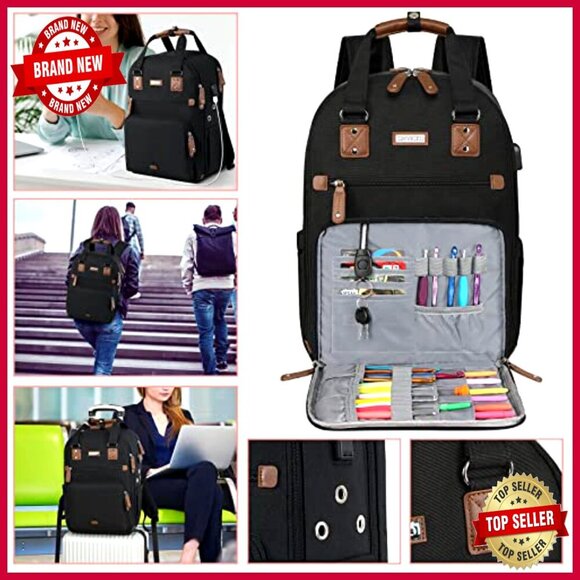 Large Knitting Backpack Tote with USB Port, 28L Yarn Storage Organizer main image 5